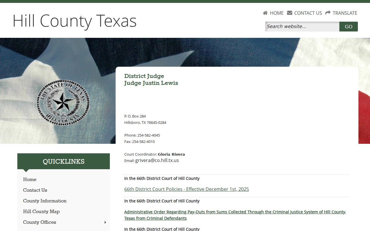 Hill County arrest warrant felony court contact and policy route