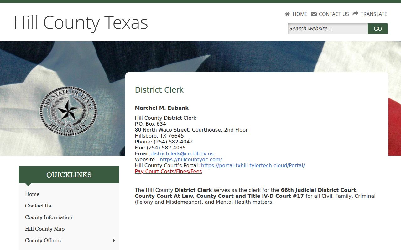Hill County District Clerk courthouse and public court-record contact