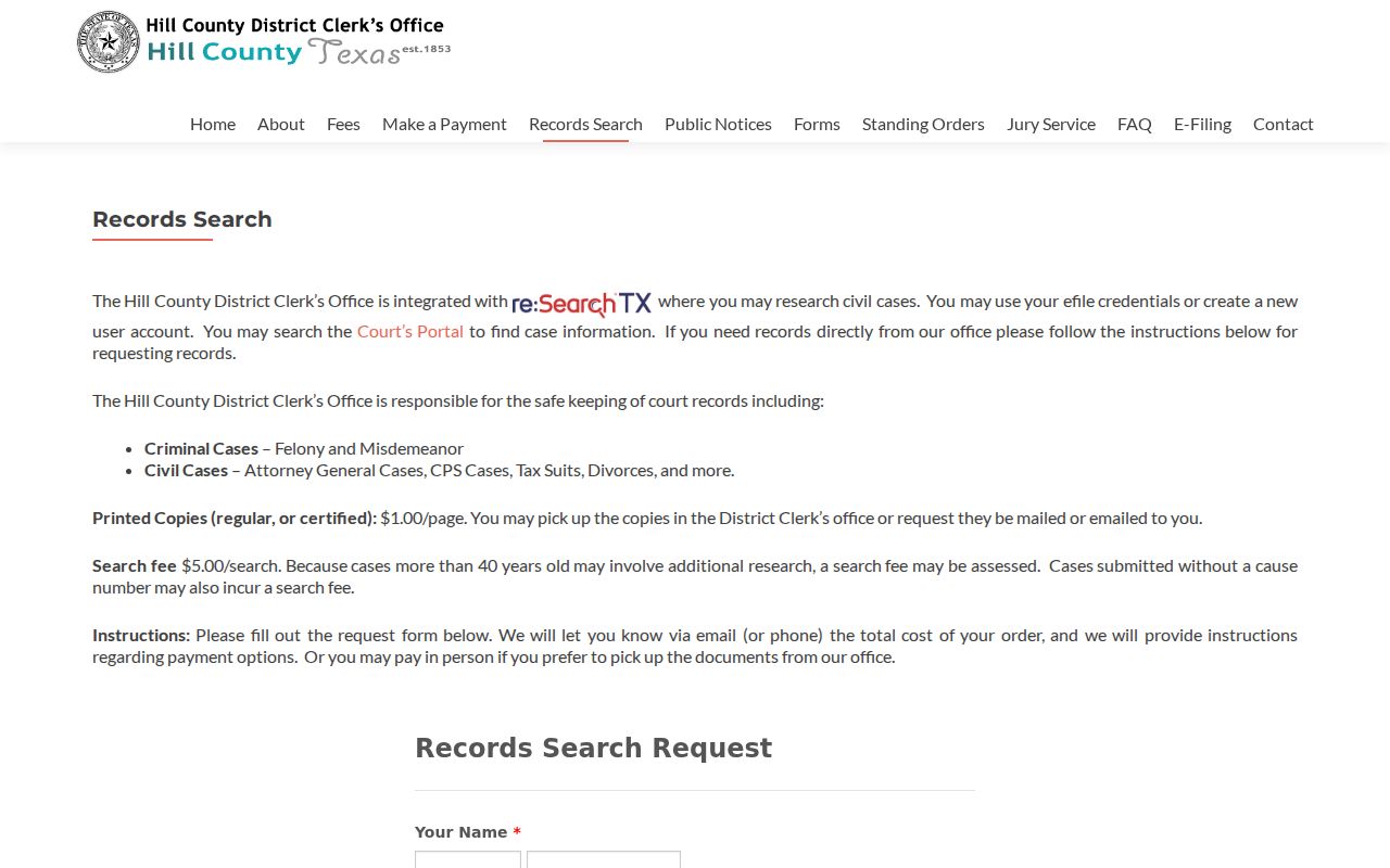 Hill County warrant lookup records search and copy instructions