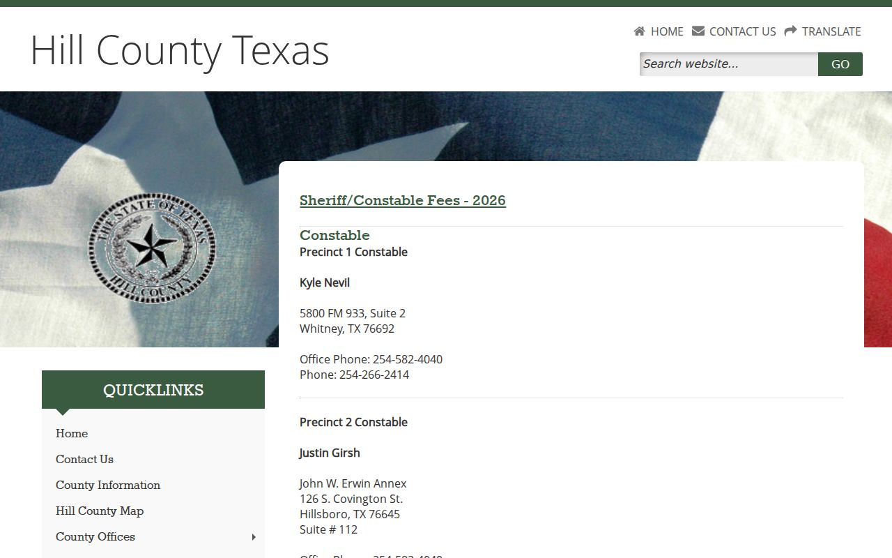 Hill County arrest warrant constable service and agency route
