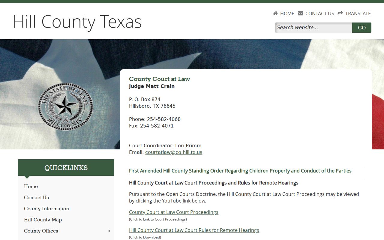 Hill County bench warrant misdemeanor court forms and contact route