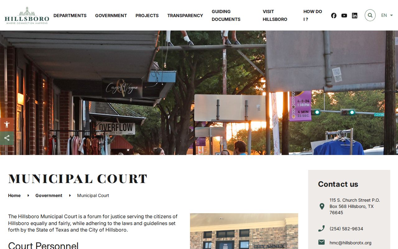 Hillsboro Municipal Court forms and contact page