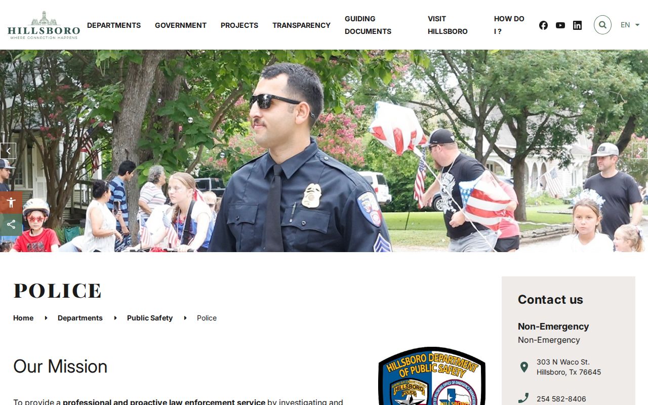 Hillsboro Police Department contact and records route