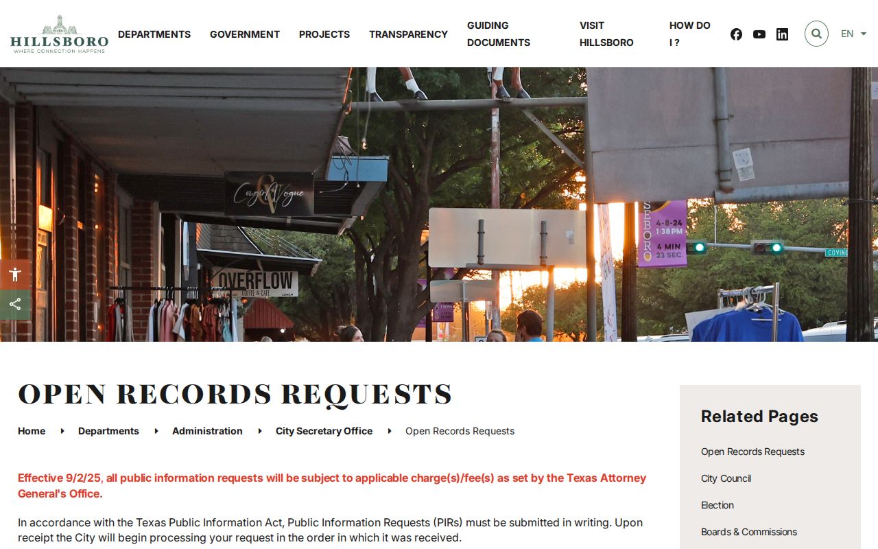 Hillsboro public information request form and required contact fields