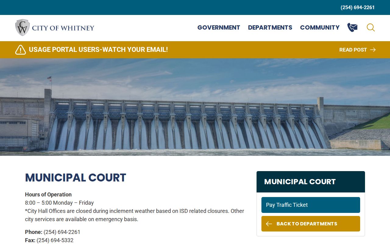 Whitney Municipal Court contact and traffic-ticket payment page