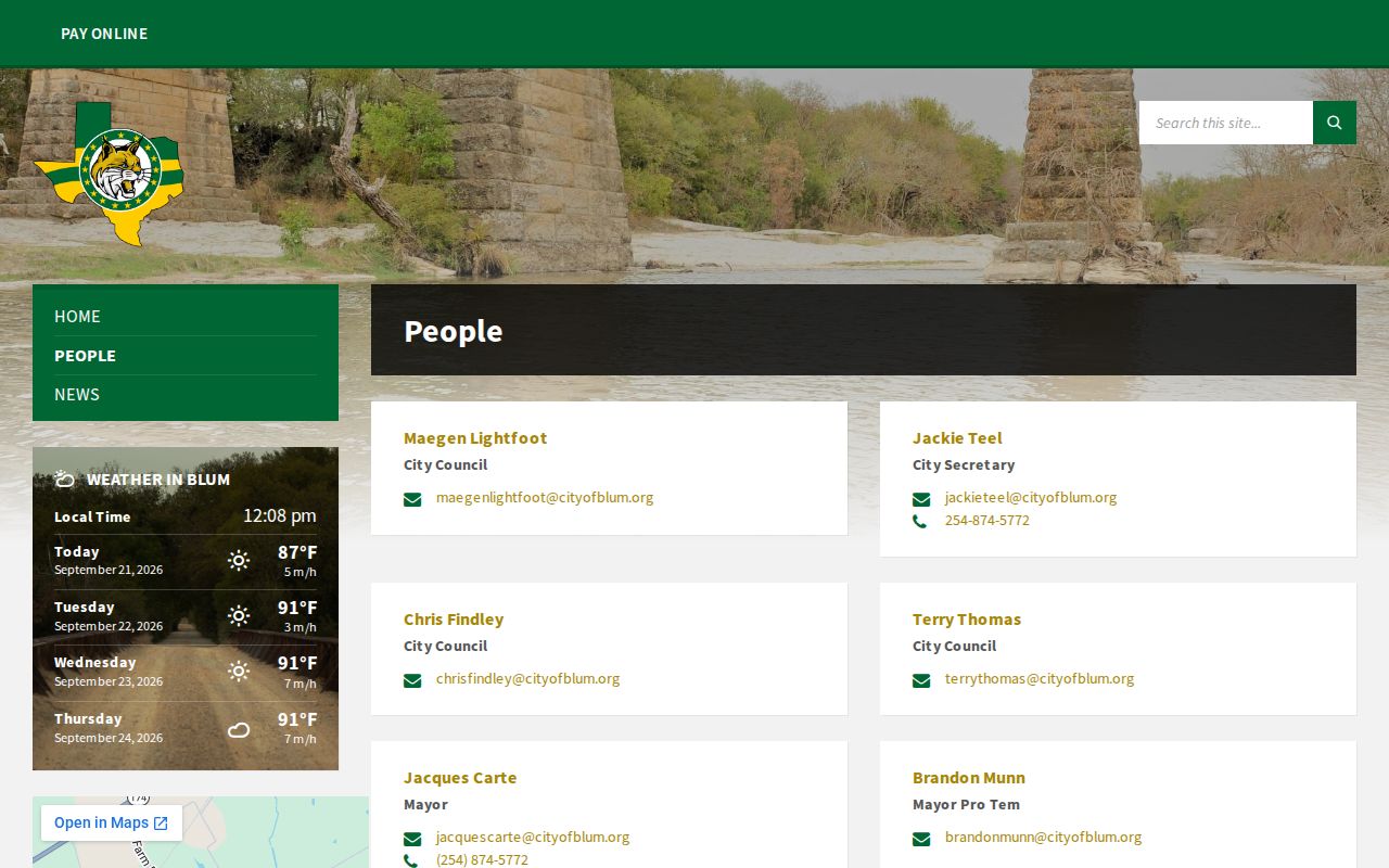 Blum City Secretary contact page